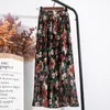 Été Vintage Maxi Jupe Plissée Corée Taille Haute Élastique Lumineux Vêtements Floral En Mousseline De Soie 5 Couleur 210510