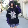 QWEEK E Girl Kawaii Hoodie Tracksuit Black Hoodie with Anime Long Sleeve Korean Style Sweatshirt Oversized Gothic Kpop 210809