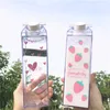 Creative Cute Plastic Clear Milk Carton Water Bottle Fashion Strawberry Transparent Box Juice Cup for Girls A Free 210908