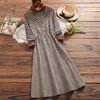 Fashion Plaid Women Spring Turn-Down Collar Corduroy Long Sleeve Vintage Dresses Retro Ladies Button Dress 7424 50 210417