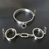 Stainless Steel Lockable Neck Collar Handcuffs Ankle Cuffs Slave BDSM Bondage Shackles Leg Irons Restraints Sex Toy For Couples Y200616