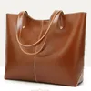 HBP Womens Portemonnees Handtassen Olie Wax Lederen Grote Capaciteit Tote Tas Casual Dames Schoudertassen Bourgondië