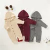 2020Baby Vår Höstkläder Nyfödd Spädbarn Baby Boy Girls Kid Solid Långärmad Hooded Knappfickor Romper Vinter Varm 1723 B3