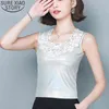 Women Camis Tank Top Bright Yarn Summer Slim Fit Lace Outer Wear Blouses Fashion Solid Floral Round Collar Clothes 9490 210417