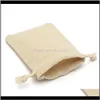 Pouches Bags & Display 50Pcs Small Natural Linen Pouch Burlap Jute Sack With Dstring Packaging Bag Jewelry Pouches Ipcdl2271