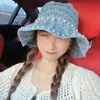 デニムブルーワイルドパールバケツハットレディサンと真珠の女性のための漁師kol wide brim hats2570464