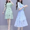 Summer French Sweet Dress Office Lady Chiffon Polyester Knee-Length Zippers 210416