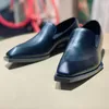 2021 el yapımı loafer'lar gelinlik ayakkabı düz topuk siyah tam tahıl deri resmi iş üzerinde kayma Oxfords erkekler daireler