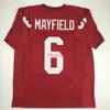 Aangepaste nieuwe Baker Mayfield Oklahoma Red College Stitched voetbaljersey Voeg een naamnummer toe