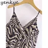 Vintage Animal Print Sexy Sling Dress Femmes Col En V Sans Manches Taille Haute A-ligne Midi Summer Night Out Robe 210514