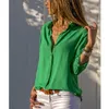 T-shirt Femme 2021 Été Femmes Blouses blanches Bouton de vente de base Solide Chemise à manches longues Femme Mousseline de soie Slim Vêtements Plus Taille Tops