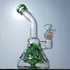 Glass Beaker Bongs Hookahs Showerhead Perc Fab Egg Recycler Bong 9 Inch Swiss Perc Dab Rig 4mm Thick Clear Waterpipe For Smoking MFE09 14 Female Joint Wholesale