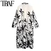 TRAF Women Chic Fashion Oversized Printed Midi Dress Vintage Long Sleeve Button-up Female Dresses Vestidos Mujer 210415