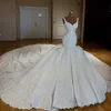 Sparkly Mermaid Wedding Dress Off the Shoulder Tulle Applique Court Train Arabic Bridal Wedding Gowns robe de mariee
