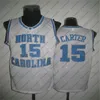 Vince Carter Unc Jersey, Carolina do Norte # 15 Vince Carter Branco Azul Costurado NCAA Colégio Basquete Jerseys, Bordado Logos Jerseys 100% Costurado