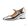 Hot Sales-Dress Shoes Crystal Mary Janes Women High Heels Silver Elegant For Patent Leather