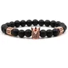 Haute Qualité Zircon Couronne Charme Pierre Naturelle Perles Brins Bracelet Élastique pour Hommes Femmes Couples