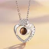 Rose Gold Plated I Love You 100 Languages Projection Pendant Necklace Crystal Heart Romantic Jewelry Necklaces for Women Gift