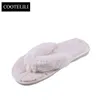 COOTELILI Winter Fashion Women Home Slippers Faux Fur Warm Shoes Woman Slip on Flats Female Fur Flip Flops Beige Plus Size 44 45 Y1120