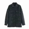 Tweed Plaid Black Winter Jackets Coats Women Oevrsized Casal Streetwear Chic Knitted Tops Pockets Buttons Jacket 210427