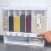 Caja de alimentos montada en la pared, juego de contenedores de plástico transparente con tapas para verter, botellas de almacenamiento de cocina, tarros, tanque de granos secos, 6 rejillas