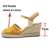 Meotina Espadrillas Zeppa Tacchi alti Scarpe Slingback Décolleté Donna Bambino Pelle scamosciata Punta tonda Scarpe Lady Summer Party Calzature Giallo 210608