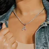 Caraquet Ice Out A-Z Lettre Initiale Pendentif Collier Argent Couleur Tennis Chaîne Collier Collier Femme Mode Déclaration Bijoux X0509