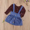 0-24m outono primavera nascido infantil bebê menina roupas conjunto laço manga comprida romper babados denim saias macacões de macacão 210515