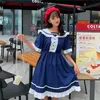 Japanska sommarkvinnor Lolita Princess Dress Peter Pan Collar High midja Elegant Flare Sleeve Kawaii Ruffles 210520