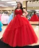 Red Quinceanera -jurken met kanten applique sweetheart halslijn kralen korset rug mouwloze prom sweet 16 prinses avond baljurk vestidos 403