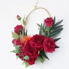 Couronnes De Fleurs Décoratives Couronne En Métal Anneau Guirlande De Mariage Maison Fleur Artificielle Décoration Murale Rouge Rose Bouquet Vintage Galand Farmho