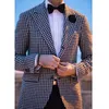 Geruite Houndstooth herenpakken voor bruiloft Prom 2 stuk bruidegom smoking plaid man set blazer met zwarte broek mannelijke mode kleding x0909