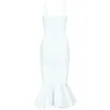 女性の夏の白い包帯ドレススパゲッティベルトマーメイドVネックミディクラブウェアセレブパーティーVestidos 210527