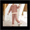 Pants Two Piece Womens Clothing Apparel Drop Delivery 2021 Women Red Striped Knitted Tracksuits Warm O Neck Sweater Trousers 2 Pieces Sets Ou