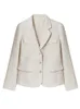 Mulheres Curto Jaqueta Francês Elegante Sólido Branco Dourado Botão Escritório Senhora Terno Blazers Ropa Para Mujer Outwear 210608
