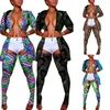 Leopard Camo Plus Taille Vintage 2 pièces Outfit Femmes Blazer à manches longues Top + Chaussettes longues Sweatsuits Automne Hiver Matching Set Costume 211105