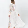 Bohe Maxi Dress Women V Neck Stampa floreale Kimono Flare Sleeve Beach 2021 Summer Casual Button Lungo Abiti da femme Abiti Femme