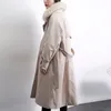 Inverno Pelliccia di Volpe Naturale Addensare Lungo Trench Piumino Donna 90% Piumino Piuma Anatra Bianca con Cintura 210430