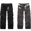 2021 Mężczyźni Luźne Multi-Kieszonkowe Spodnie Kamuflażowe Męskie Casual Bawełna Proste Duże Yards Długie Frock Multi Zipper Męskie Myjące Spodnie H1223
