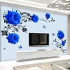 Grote Blue Rose Flowers Sofa / TV achtergrond Muursticker Woondecoratie DIY Slaapkamer Woonkamer Muurschildering Kunststickers Poster Stickers 210615