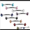 Drop Delivery 2021 16G 316L Stainless Steel Colorful Zircon Double Crystal Eyebrow Ring Body Piercing Jewelry Oe1Gk