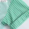 Kvinnor Mode Patchwork Striped Print Short Smock Blouse Office Lady Hem Elastic Bow Shirts Chic Blusas Crop Tops LS9209 210420