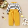 Spring and Autumn 2-piece Baby / Toddler Girl Striped Top Solid Belted Jumpsuit Set for Kids Clothes 210528