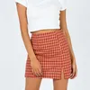Chic plaid cut slit skirt women summer vintage cara mini skirt single cut high waist skirt with split bottoms 210415