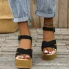 2021 Kvinnor Rom Sandaler Flock Buckle Hemp Sandaler Sommarplattform Sandal Öppna Toe Fisk Mouth Skor Ladies Wedges Casual Footwear Y0721