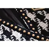 ハイストリートファッションデザイナージャケット女性のリベットシングルボタン刺繍シンボル千鳥格子Tweed 210521