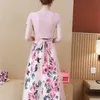 Femmes d'été T-shirt irrégulier + jupes en maille costumes Bowknot Tops solides Vintage jupe florale ensembles pour femme élégante 210514