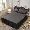 Black lace Bedding Set twin Full Queen King Bedspread princess Duvet Cover set Pillowcase girls lace bed skirt luxury bedclothes 210706