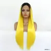 12~26 inches Long Synthetic Lace Front Wigs Silky Straight Yellow Ombre Color perruques de cheveux humains Wig 180906-1