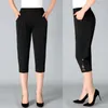 Zomer dames broek vrouwen plus size 4XL vrouw losse casual elastische taille potlood kalf lengte broek zwart wit 210925